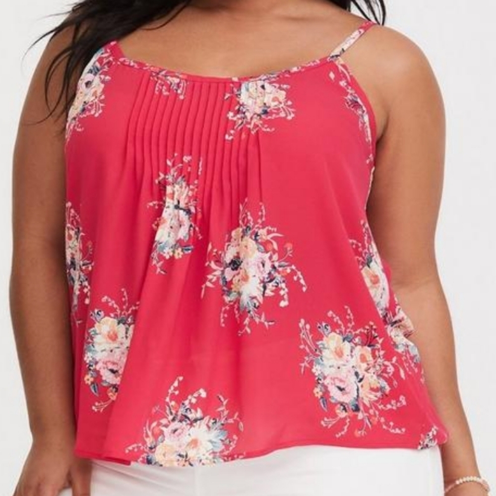 Torrid Sophie Romantic Girly Pintuck Georgette Swing Floral Cami Size 0X Pink